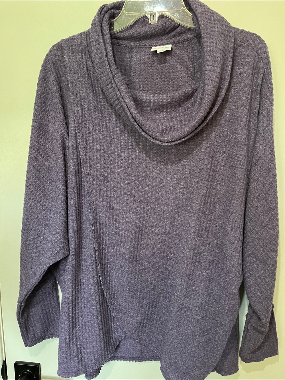 LuLaRoe "Kristen" Cowl Neck Pullover in a purple waffle thermal knit
